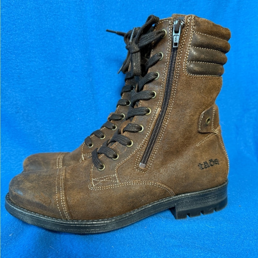 Taos Renegade Factory Distressed Chocolate Suede Moto Boots Faux Fur Lined Sz 39